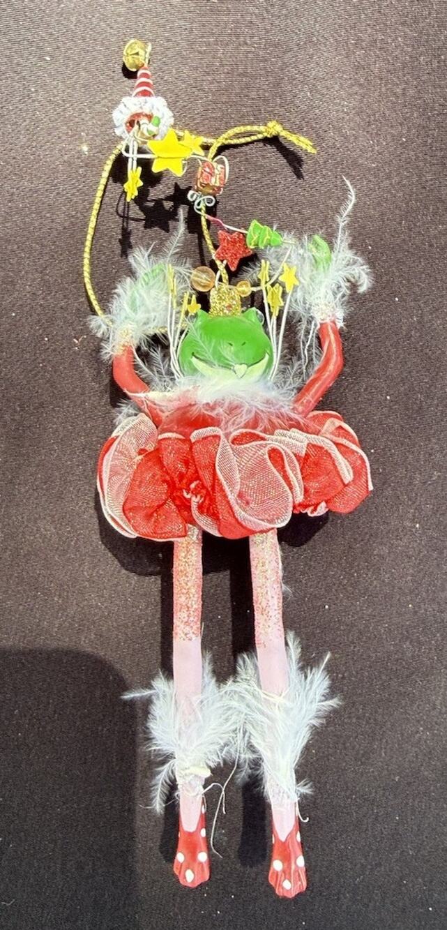 Vintage Katherines Collection Dangle Leg Fancy Frog Christmas Ornament Rare! K2